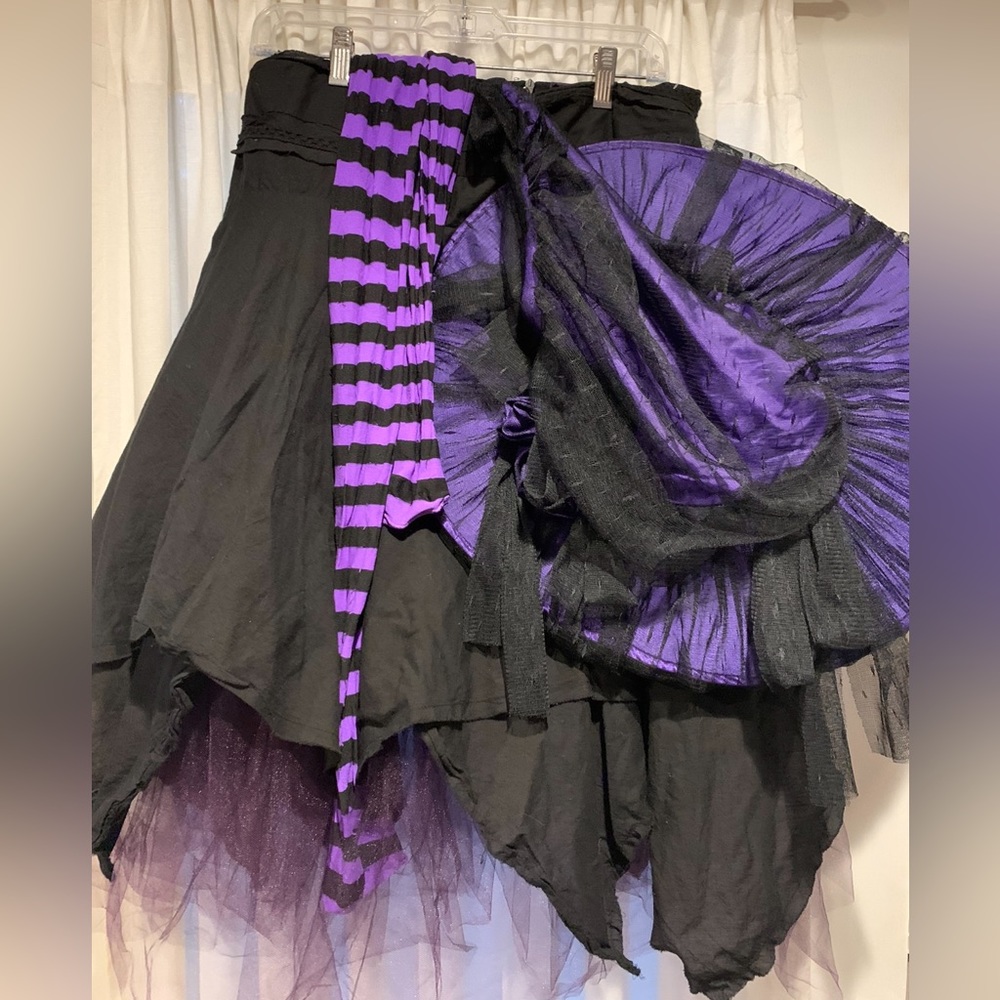 Purple and Black witch Halloween outfit hat, skirt, leggings Head to Toe Witch